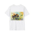 Vibrant charcoal crew neck t-shirt with watercolor bumblebee graphic