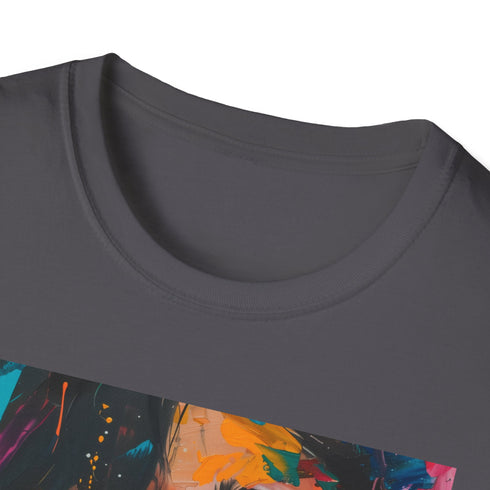 Charcoal cotton T-shirt with Kylie Jenner portrait in vibrant artistic brushstrokes