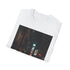 Charcoal cotton crew neck t-shirt featuring vibrant city lights graphic