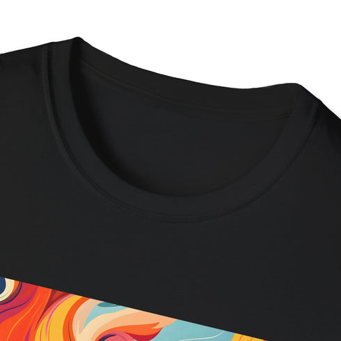 Retro Vibes groovy t-shirt in charcoal, size S, 1970s psychedelic design.