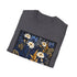 Charcoal cotton crew neck T-shirt with vibrant floral tapestry pattern