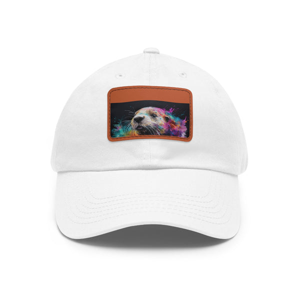 Happy Otter Watercolor Cap in White with Light Brown Patch