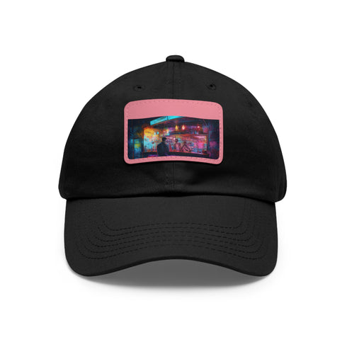 Neon watercolor splash hat with light brown patch - unisex vegan.