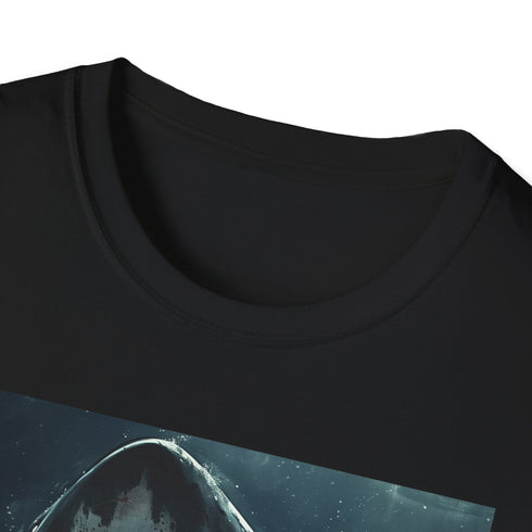Charcoal cotton t-shirt with bold great white shark painting and crew neck