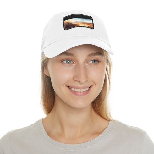 Desert camo baseball cap, white patch, rectangular shape, vegan cotton.