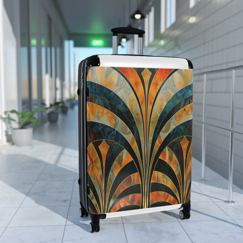 Abstract art deco patterned black suitcase for stylish travel adventurers.