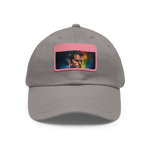 Neon watercolor snapback with Henry Cavill inspiration, white/light brown patch.