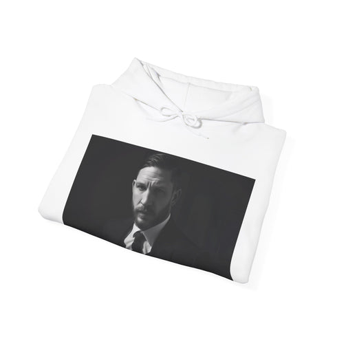 Tom Hardy watercolor portrait navy hoodie with regular fit for all.