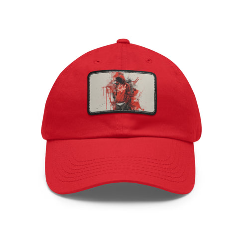 Urban typography white cotton snapback cap with light brown patch.