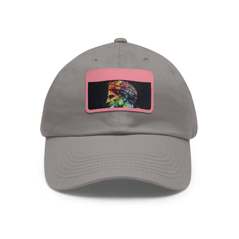 Vibrant watercolor neon baseball cap, white with light brown patch.