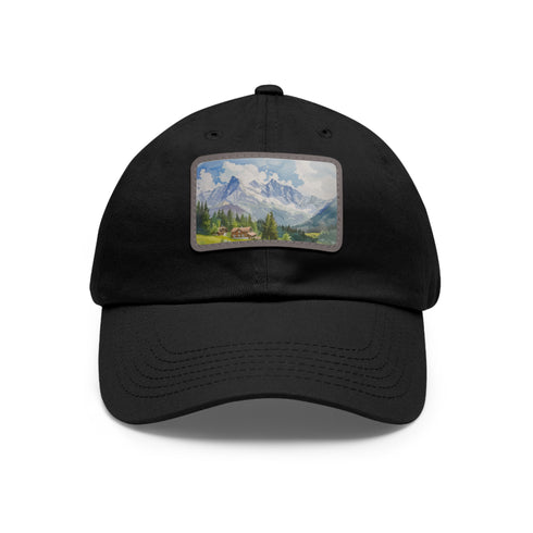 Swiss Alps watercolor cap in white with light brown patch.