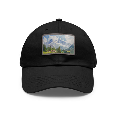 Swiss Alps watercolor cap in white with light brown patch.
