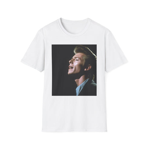 Charcoal crew neck T-shirt with bold watercolor Ziggy Stardust design