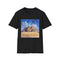 Charcoal cotton t-shirt featuring vibrant watercolor Egyptian pyramids design