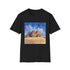 Charcoal cotton t-shirt featuring vibrant watercolor Egyptian pyramids design