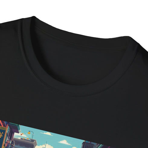 Vintage video game vibes tee in charcoal for men and women.