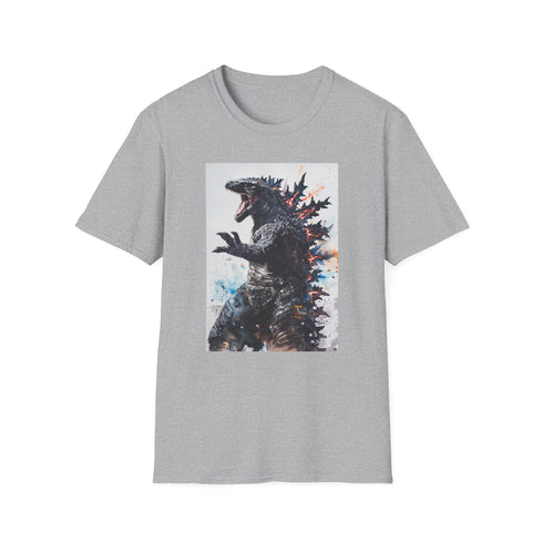 Charcoal cotton T-shirt featuring Godzilla design with regular fit crew neck