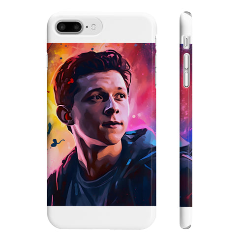 Vibrant neon Spidey phone case for iPhone 7/8 Plus, glossy finish.