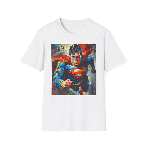 Charcoal cotton Superman T-shirt featuring vibrant heroic portrait with regular fit