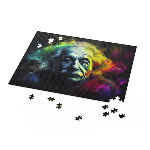 Bright neon Einstein portrait jigsaw puzzle, 10" x 8", 120 pieces.