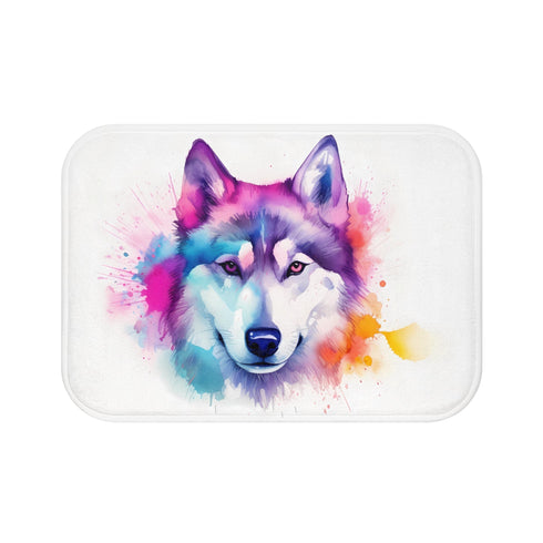 Husky Eyes Bath Mat, Soft Blue Husky Gaze, Captivating Bathroom Decor.