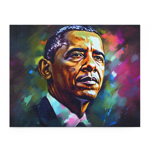 Vibrant Barack Obama neon watercolor puzzle with 120 pieces.
