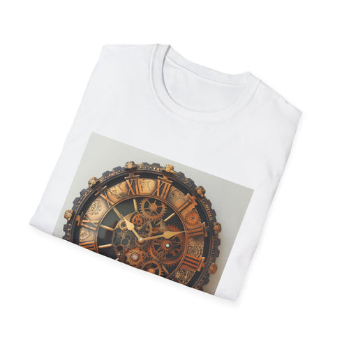Charcoal steampunk t-shirt with intricate gear design evokes Victorian-era innovation