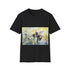 Charcoal cotton crew neck tee with vibrant bumblebee watercolor print