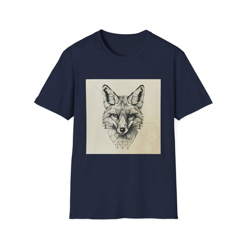 Geometric fox portrait charcoal t-shirt in size S.