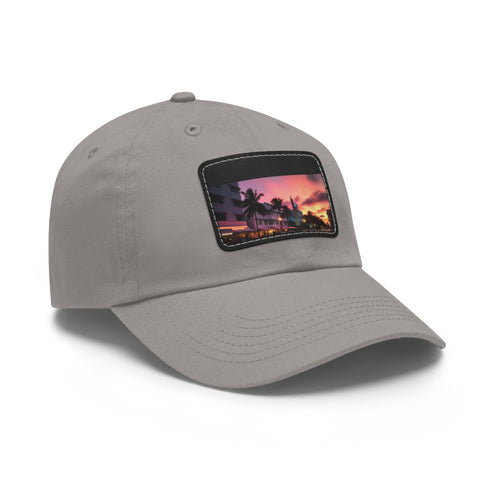 Miami Sunset Baseball Cap in White with Light Brown Patch