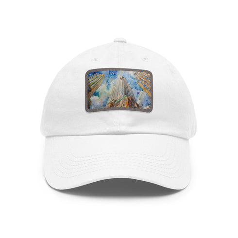 Chrysler Skyline Watercolor Cap: White, Light Brown Patch, Cotton Hat