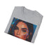 Charcoal cotton crew neck T-shirt featuring Kendall Jenner portrait in vibrant colors