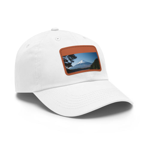 Fuji Peak Flex Cap in White with Light Brown Patch Unisex Hat.