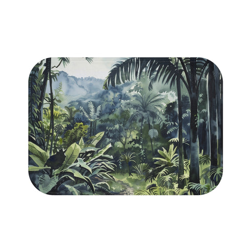 Vibrant Congo Rainforest Oasis Bath Mat with lush watercolor design.