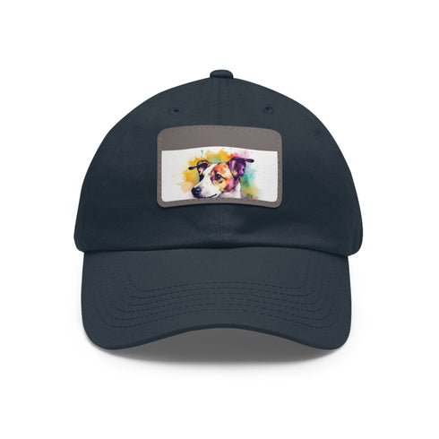 Adorable Jack Russell baseball cap in white with light brown patch.