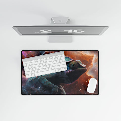 Chameleon Blending into Nebula Wall Gaming XXL Extended Desk Mat