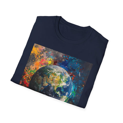 Blue marble planet earth painting t-shirt, charcoal S variant, cotton crewneck.