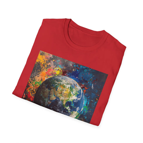 Blue Marble Planet Earth Painting T-Shirt, Charcoal, Size Small.