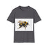 Charcoal crew neck t-shirt with vibrant bumblebee watercolor design