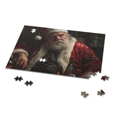 Spooky cave Bad Santa jigsaw puzzle for holiday fun.