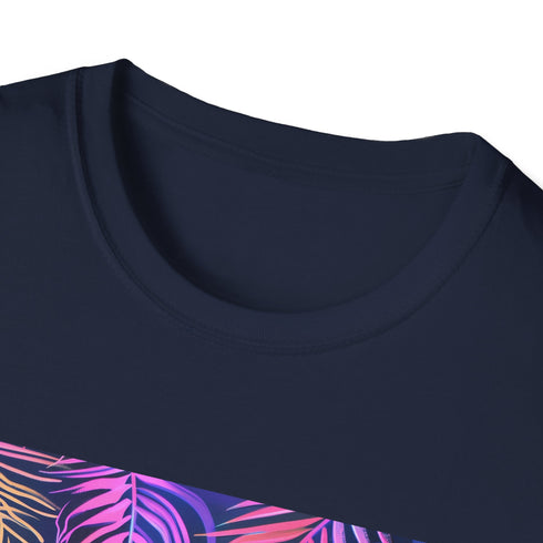 Neon Tropics Charcoal T-Shirt: Vibrant jungle design, perfect for summer adventures.