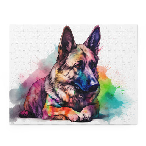 Adorable German Shepherd jigsaw puzzle with vibrant colors and intricate details.
