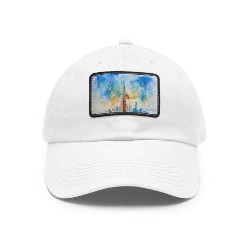 Empire State Skyline Watercolor Cotton Hat White Rectangle Unisex Vegan