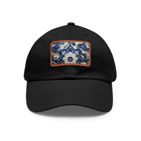Midnight Cerulean Porcelain Baseball Cap with Light Brown patch.