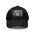 Midnight cerulean cotton baseball cap with white/light brown rectangle patch.