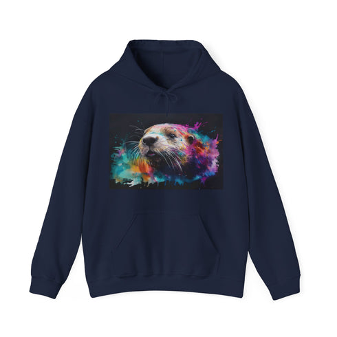 Happy otter watercolor navy hoodie, unisex S, regular fit, DTG.