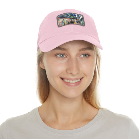New York Subway Watercolor Snapback Cap in White with Light Brown Patch