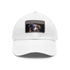 Collie charm baseball cap in white with light brown patch.