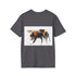 Charcoal crew neck watercolor bee tee in soft cotton evokes summer style