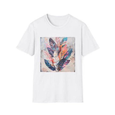Charcoal cotton T-shirt with vibrant bohemian feathers pattern in regular fit